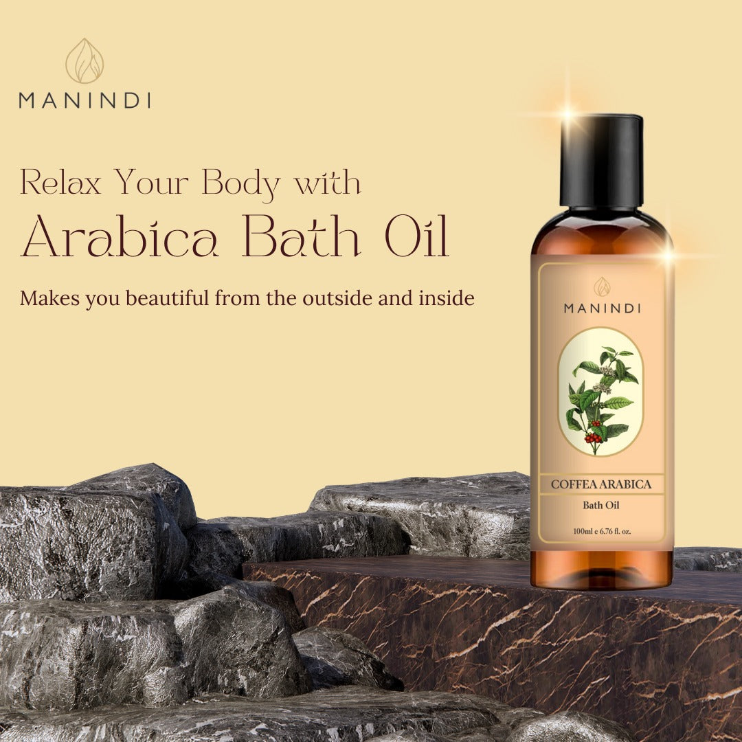 Manindi Coffea Arabica Bath Oil -Fight against early signs of aging / Helps in relaxing your senses /Energizes your skin / No Parabens, Silicones & Mineral Oil - 100 ml